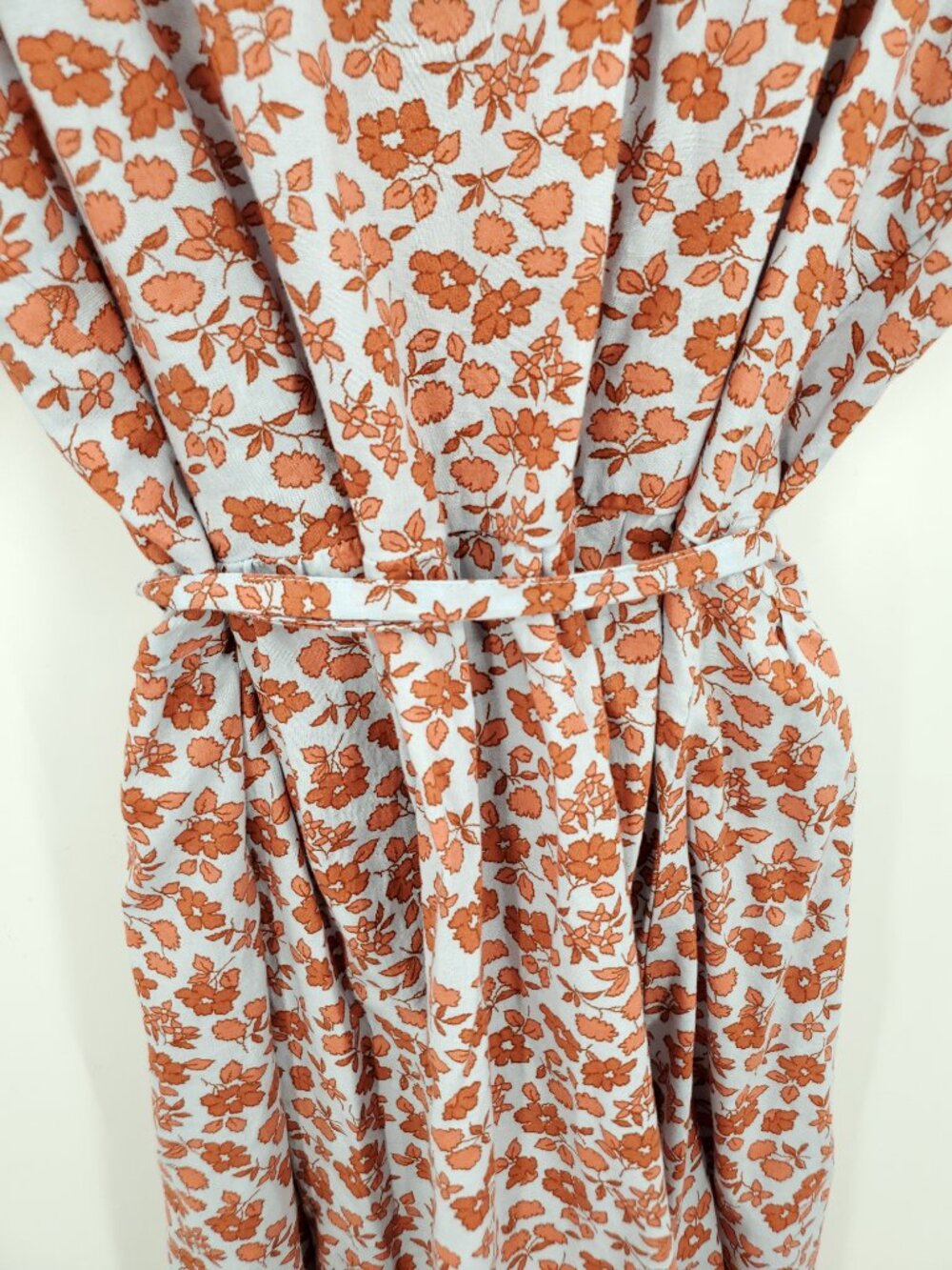 Madewell Fiore Floral Short Sleeve Cotton Wrap Dress XL Blue/Red-Orange Floral - Picture 12 of 15